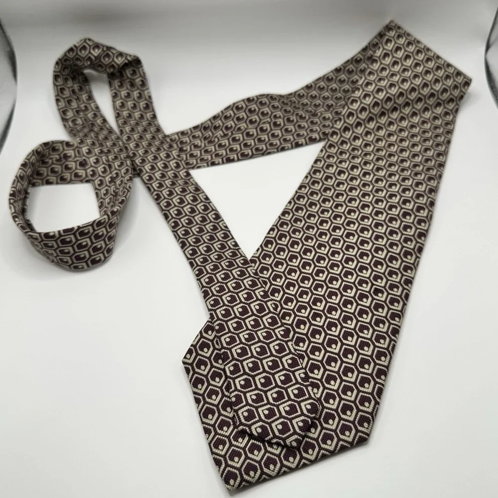 Polo Ralph Lauren Tie Burgundy Geometric Hand Made In USA Vintage